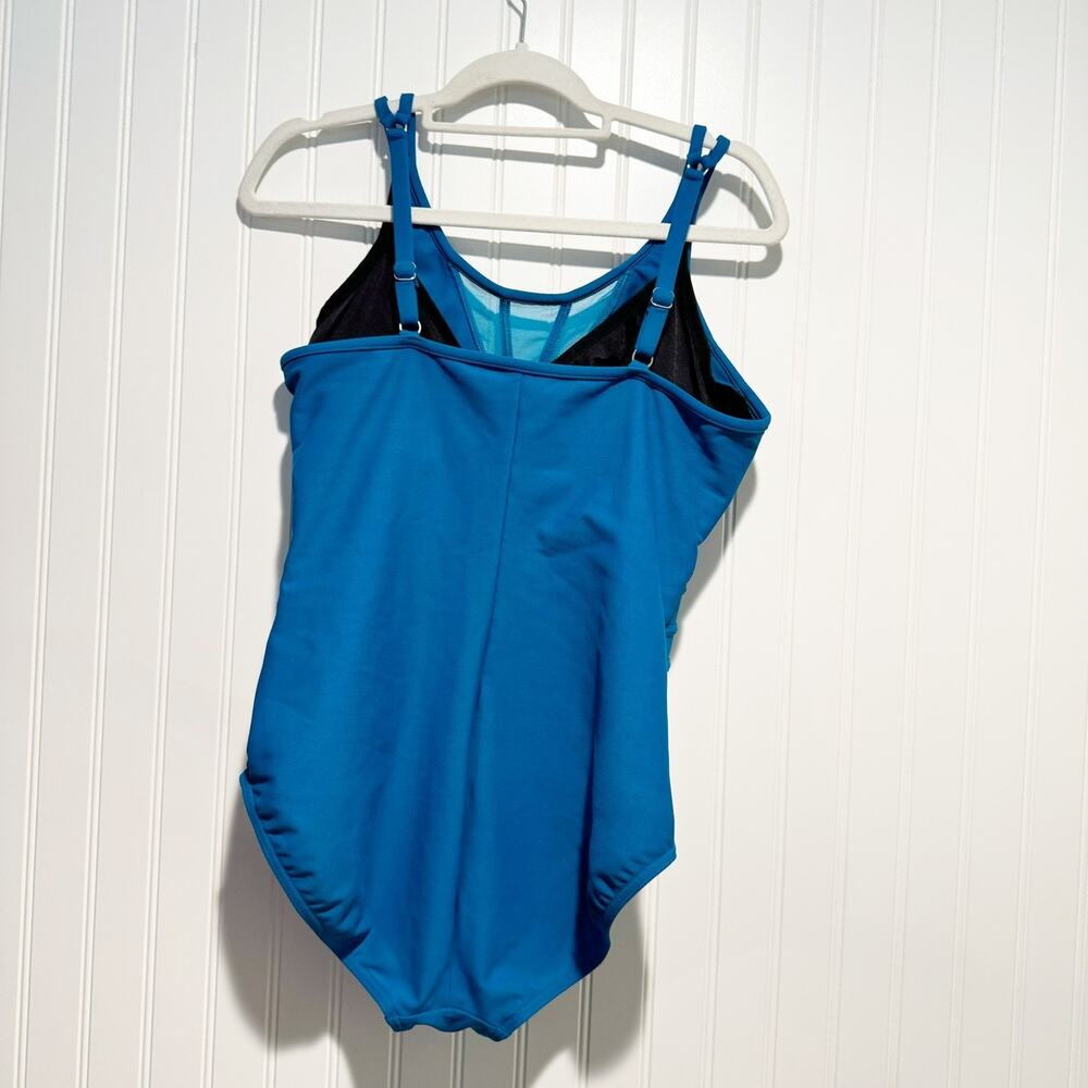 Miraclesuit Blue Illusionist Mesh Neck One Piece Swimsuit Size 14 - Picture 5 of 7